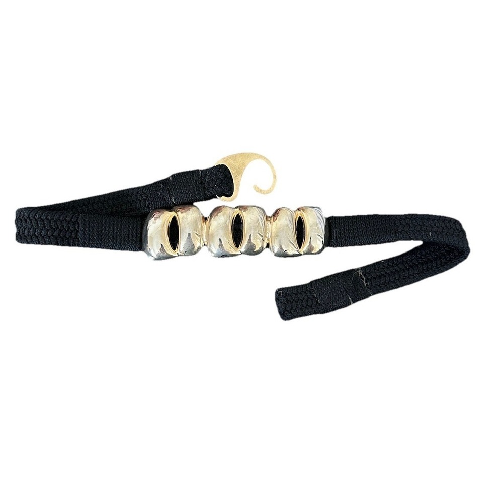 VTG 70s 80s Gold Tone Bar Brass Clasp Cinch Disco Stretch Skinny Belt 28-30"